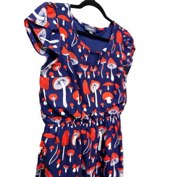MODCLOTH SATURDAY SPLENDOR A LINE  MUSHROOM DRESS, RED BLUE AND WHITE SZ M - Picture 4 of 11